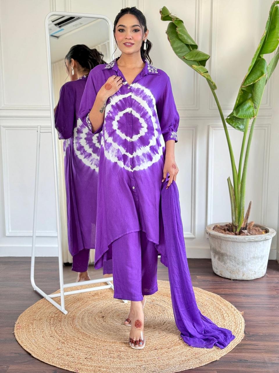 Purple Rayon Kurti Plazo With Chiffon Dupatta